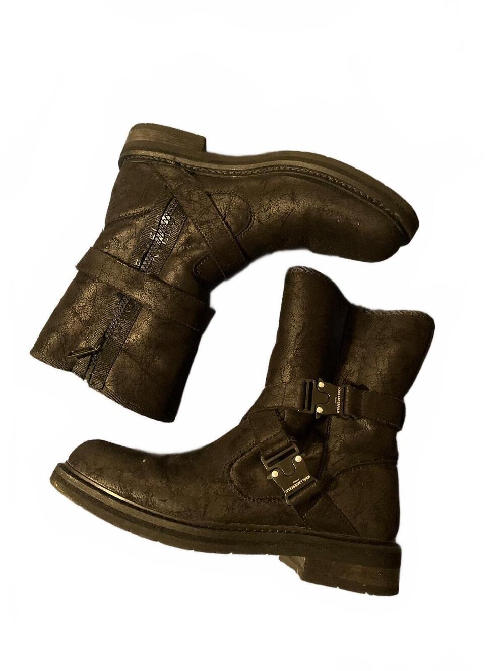Karl Lagerfeld Paris Combat Boots Size 8.5M Faux Leather Buckle